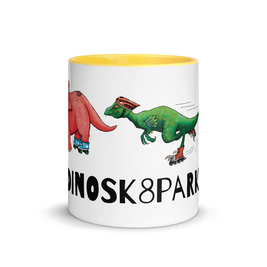 DinoSk8park mug with colored interior (2 styles, multiple colors)